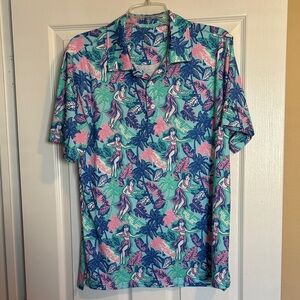 Simply Southern men’s blue tropical short sleeve polo shirt size medium